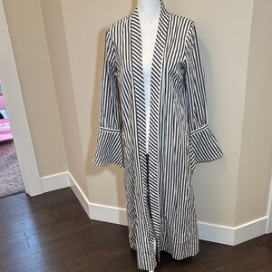 L'Academie Black and White Striped Long Cardigan
